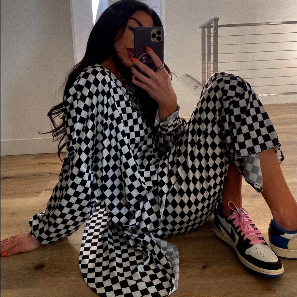 Dressed in Lala Satin Playsuit PANTS ONLY in Checkerboard *HEMMED*